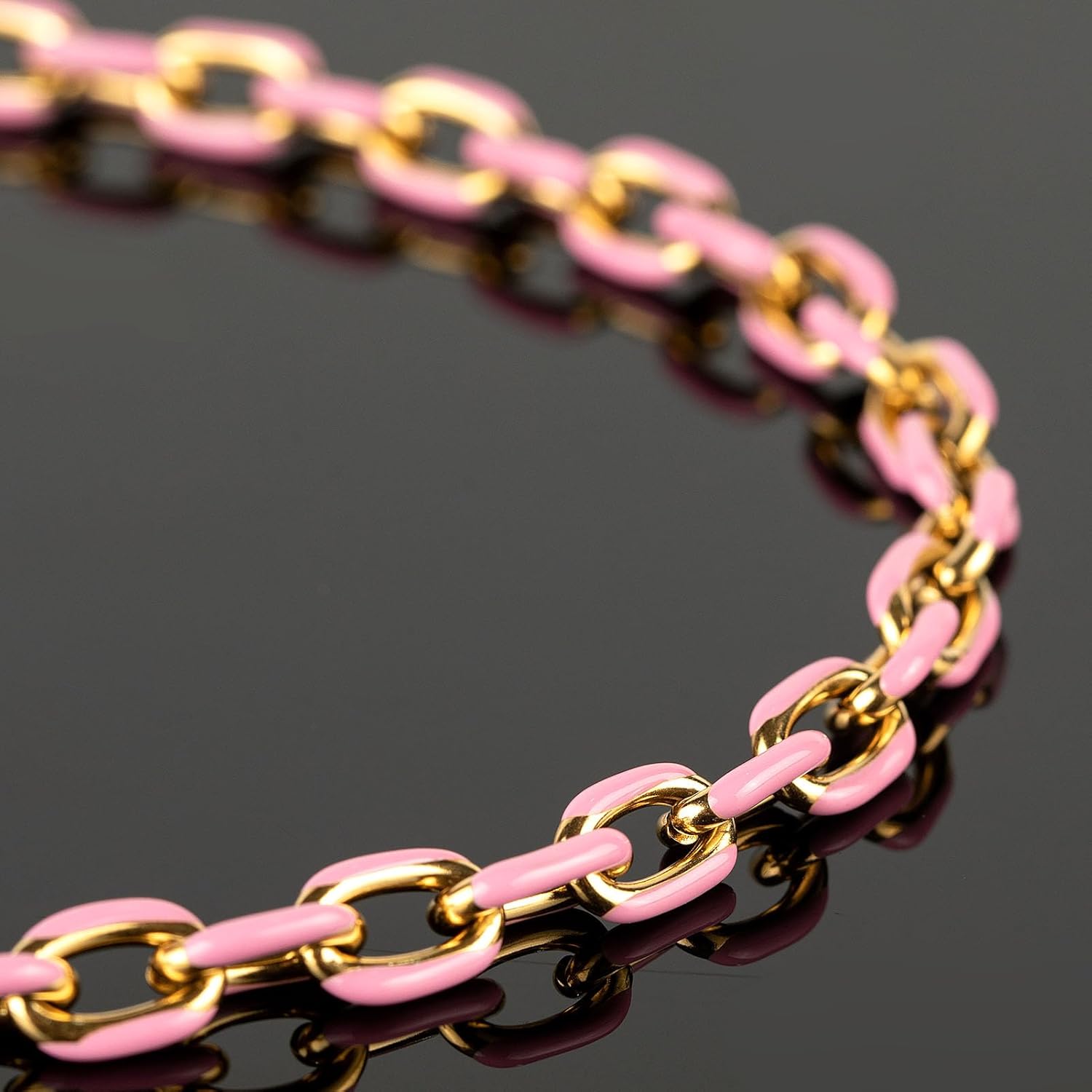 UMAOKANG 2 Meters Pink Enamel Paperclip Chains for Jewelry Making Gold Plated Stainless Steel Jewelry Chain for Necklace Bracelet DIY Jewelry Supplies Findings