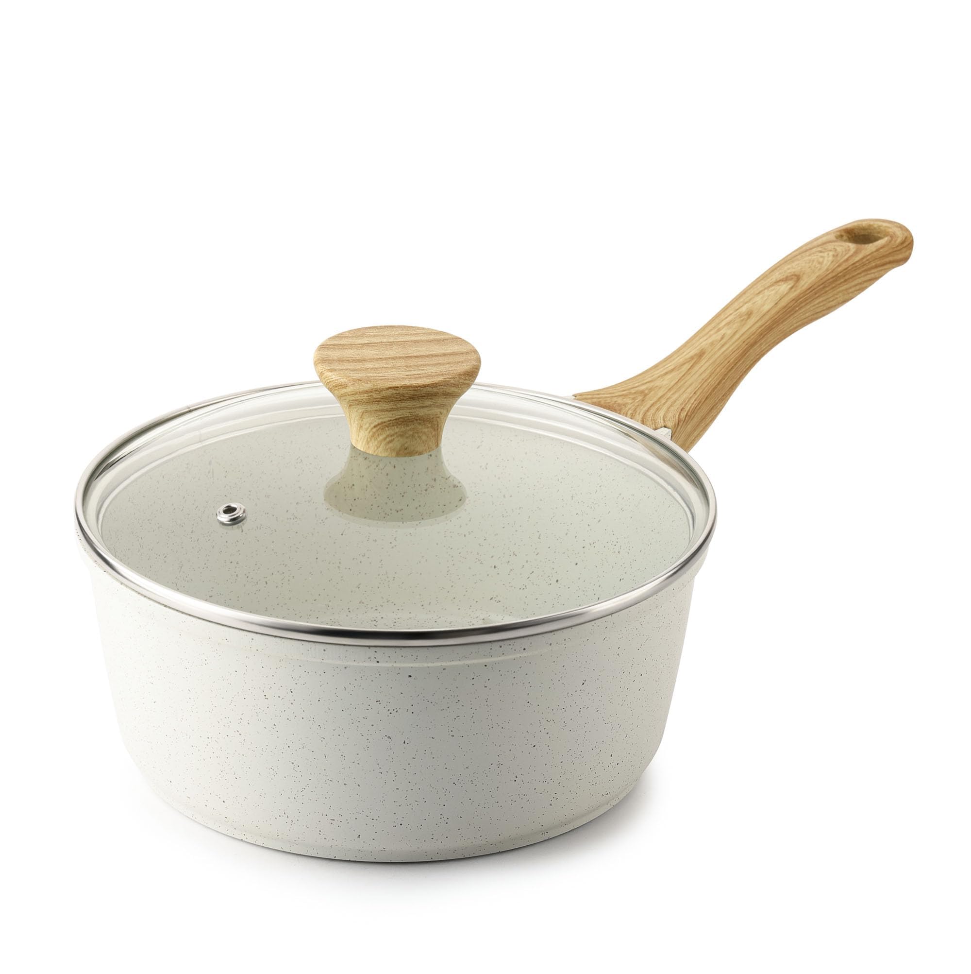 Sensarte Nonstick Saucepan with Lid, Small 2L Saucepan with Swiss Granite Coating, Versatile Sauce Pan, Induction Friendly, Heat Resistant Handle