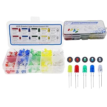 200PCS 3mm & 5mm LED Light Emitting Diode Assortment Kit, 5 Colors Red/Green/Blue/Yellow/White with Storage Box for DIY Electronics & STEM Projects
