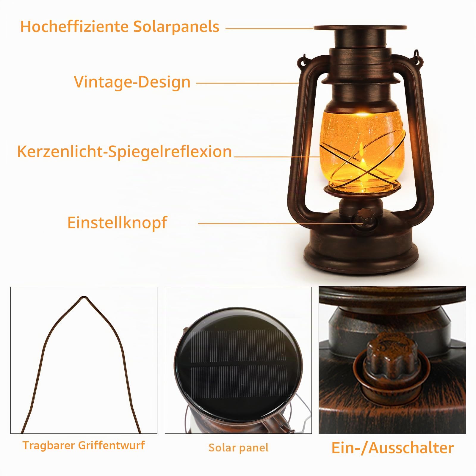 Yinuo Mirror Vintage Solar Laterne 2 Stück, LED Laterne mit Kerzeffekt 2 Beleuchtungsmodi, IP44 Wasserdicht, Hängende Solarlampe für Garten, Terrasse, Balkon, Hof und Camping, Außen Deko