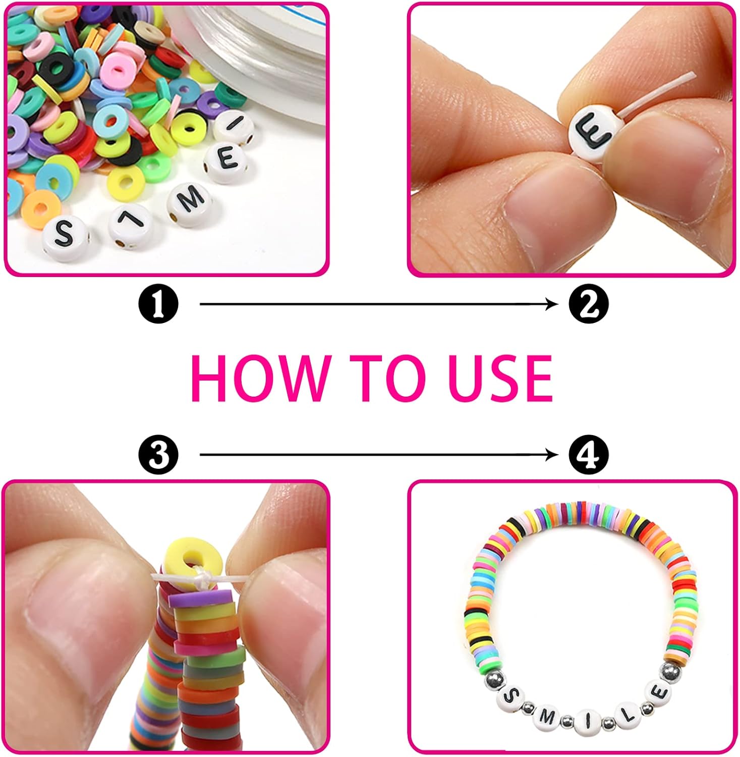 TOAOB 100pcs Vowel Letter Beads 4x7mm White Acrylic Alphabet Beads Individual Black Round Letter E Bead for DIY Friendship Bracelets Necklaces Keychains Jewelry Making - Image 5