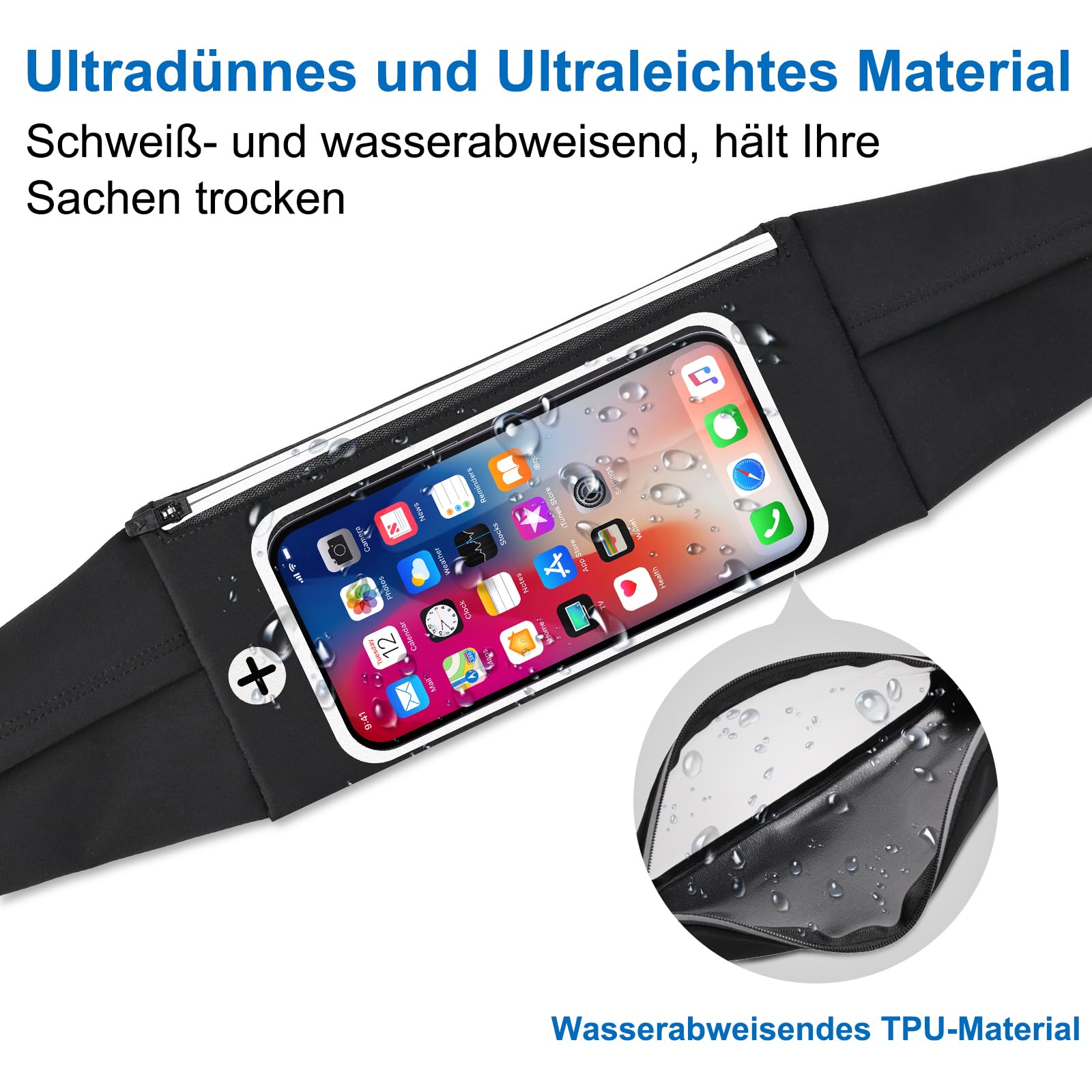 Marsupio Running Uomo Donna Porta Cellulare Cintura da Corsa Impermeabile Touchscreen 81-109cm
