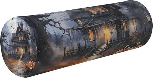 Almohada de calabaza y iglesia Happy Halloween, almohada para el cuello, almohada redonda para sofá, almohada de apoyo lumbar, almohada cilíndrica