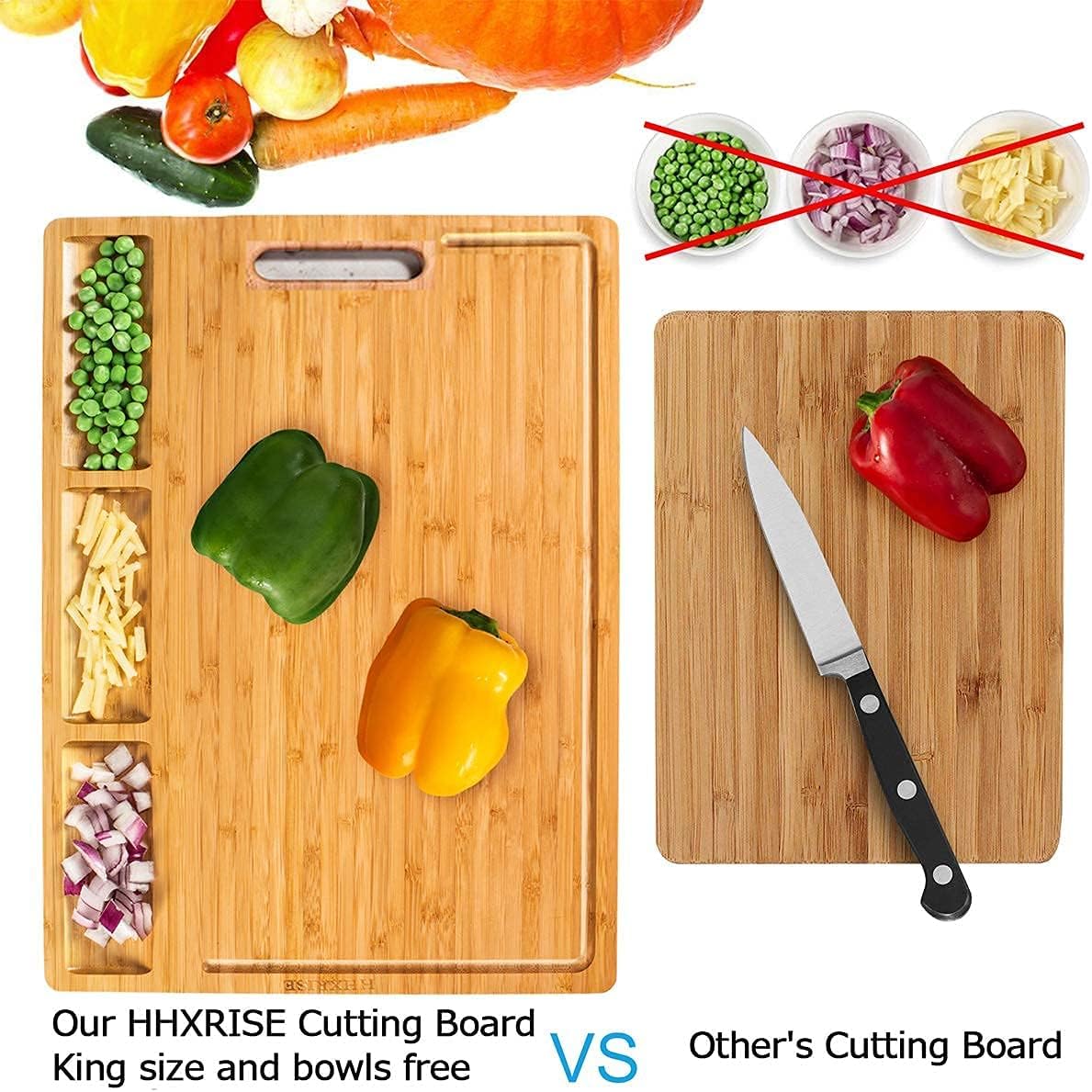 Blасk Frіdау - 50% оƒƒ HHXRISE Bamboo Cutting Board With 3 Built-In Compartments And Juice Grooves - Kitchen Chopping Board for Meat (Butcher Block) Cheese and Vegetables (M 15.2x10.5'')