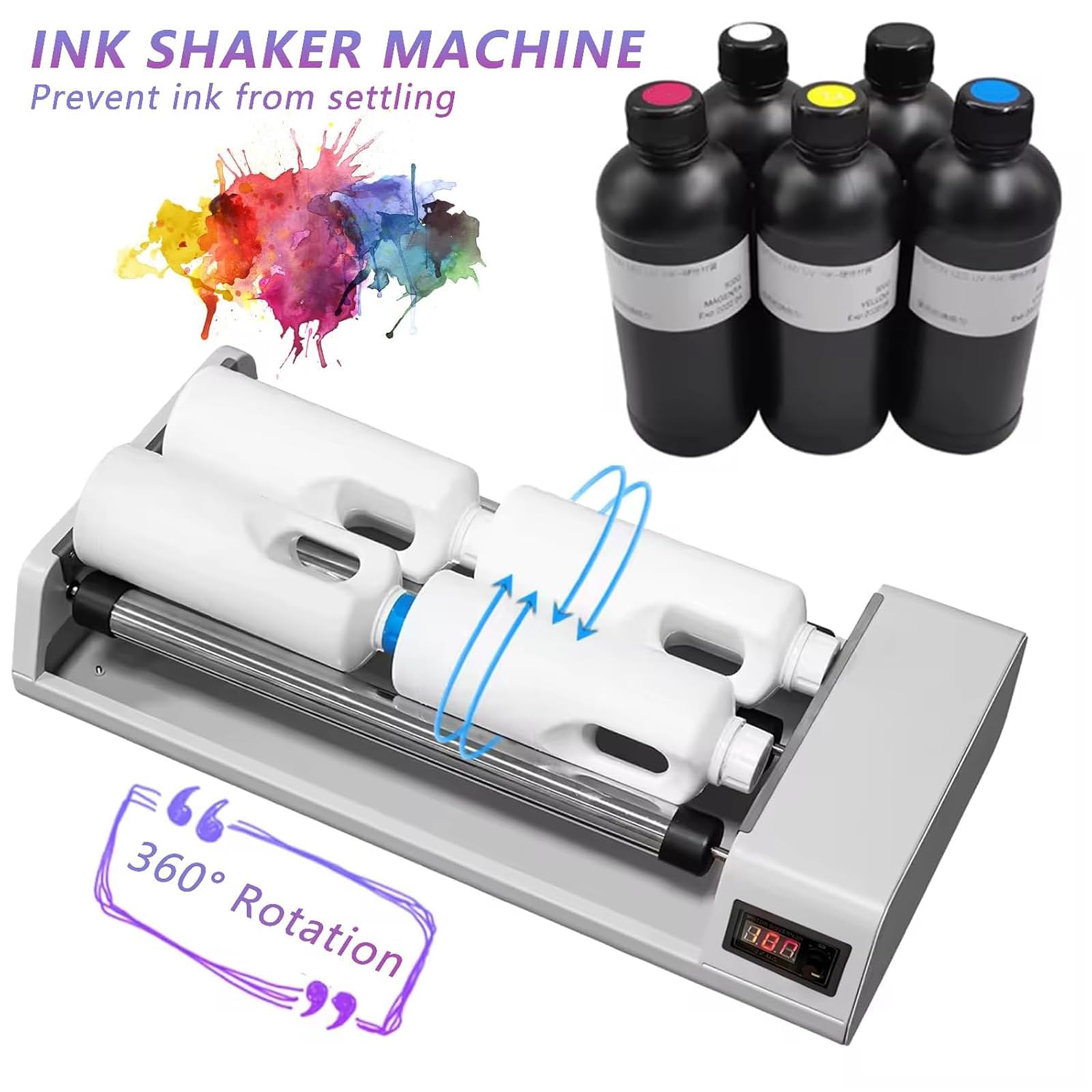 Máquina Agitadora De Pintura Eléctrica, 6 W, Agitador De Rodillo Giratorio Que Evita La Precipitación, Capacidad para 6 Botellas De Tinta De 1 L, con Pantalla Digital, Velocidad Ajustable