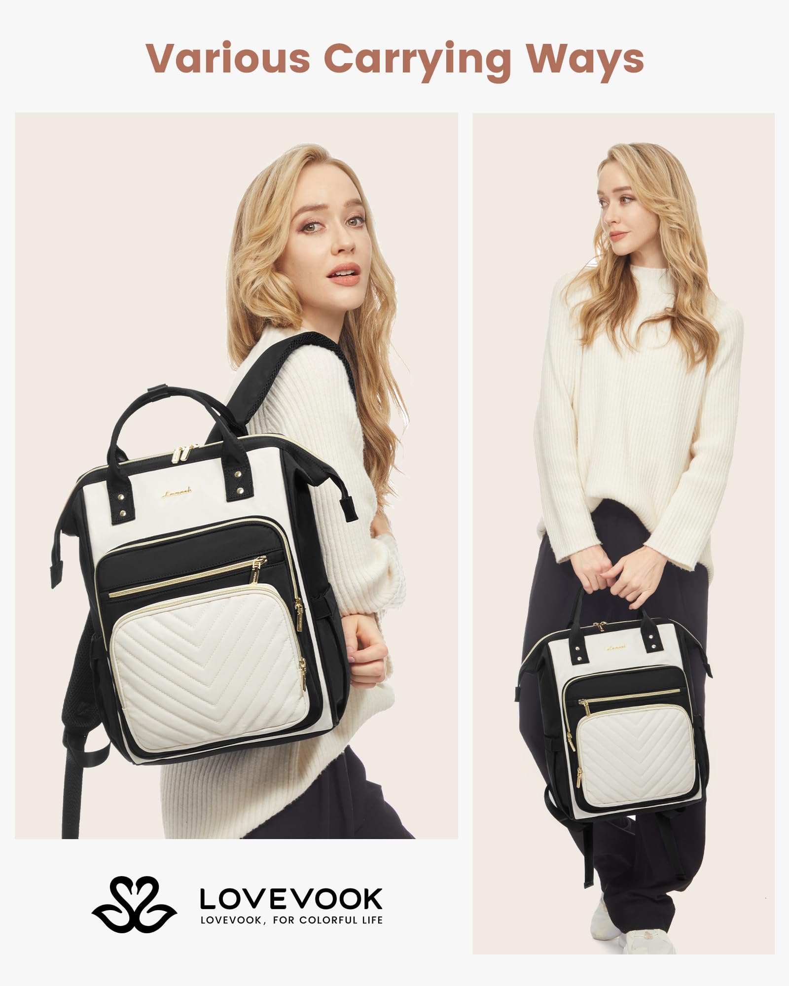 LOVEVOOK Women's Laptop Backpack -防水 耐用 时尚旅行包 - Dettaglio