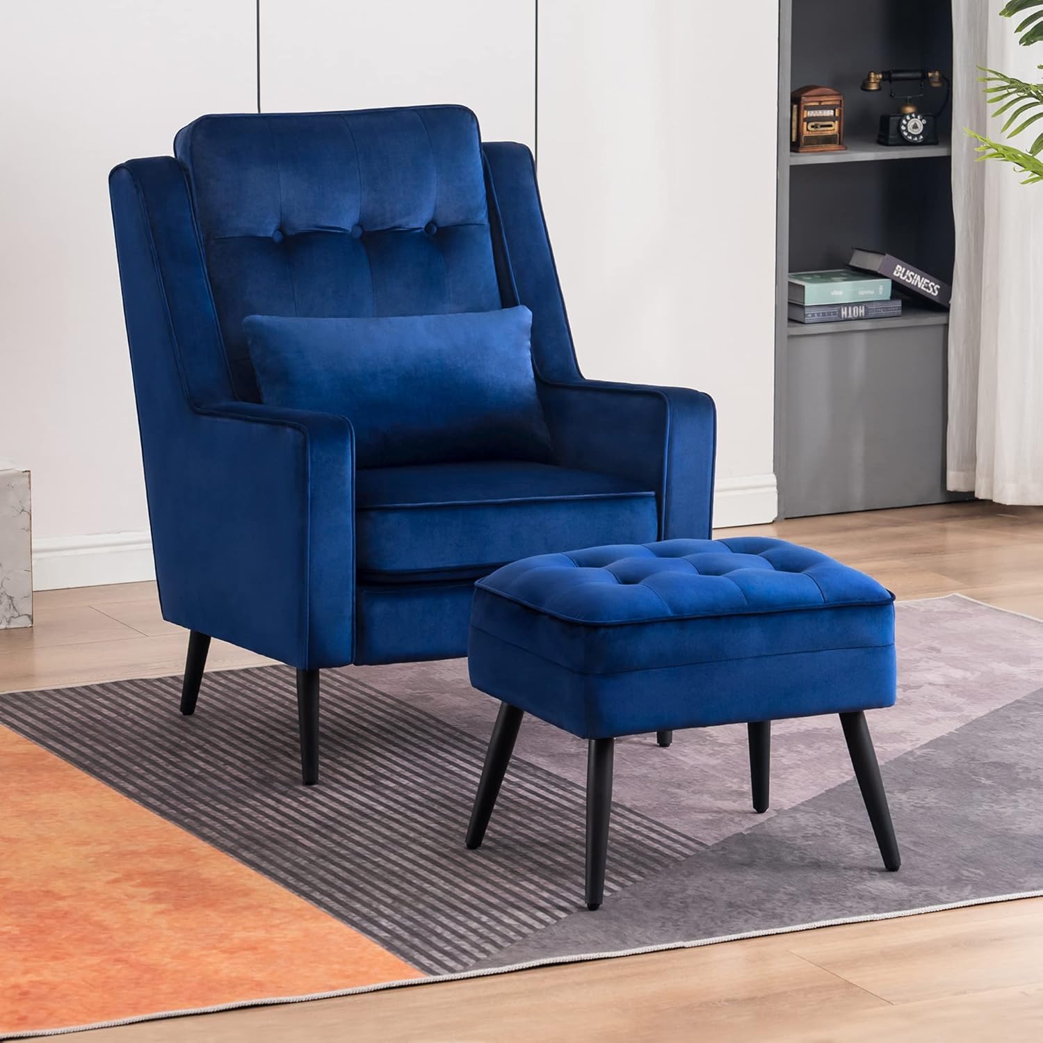 MCombo Accent Chairs, Velvet Upholstered Single Sofa Armchair for Living Room, Reception Chair for Office 4278 (Blue)