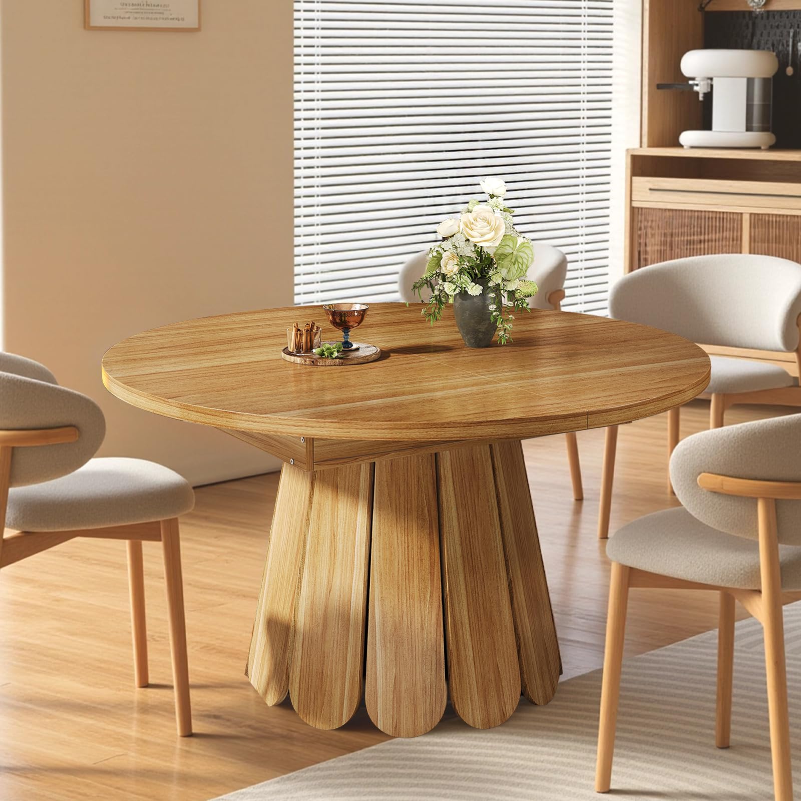 Table extensible de cuisine gain de place moderne avec pieds pétales stylisés