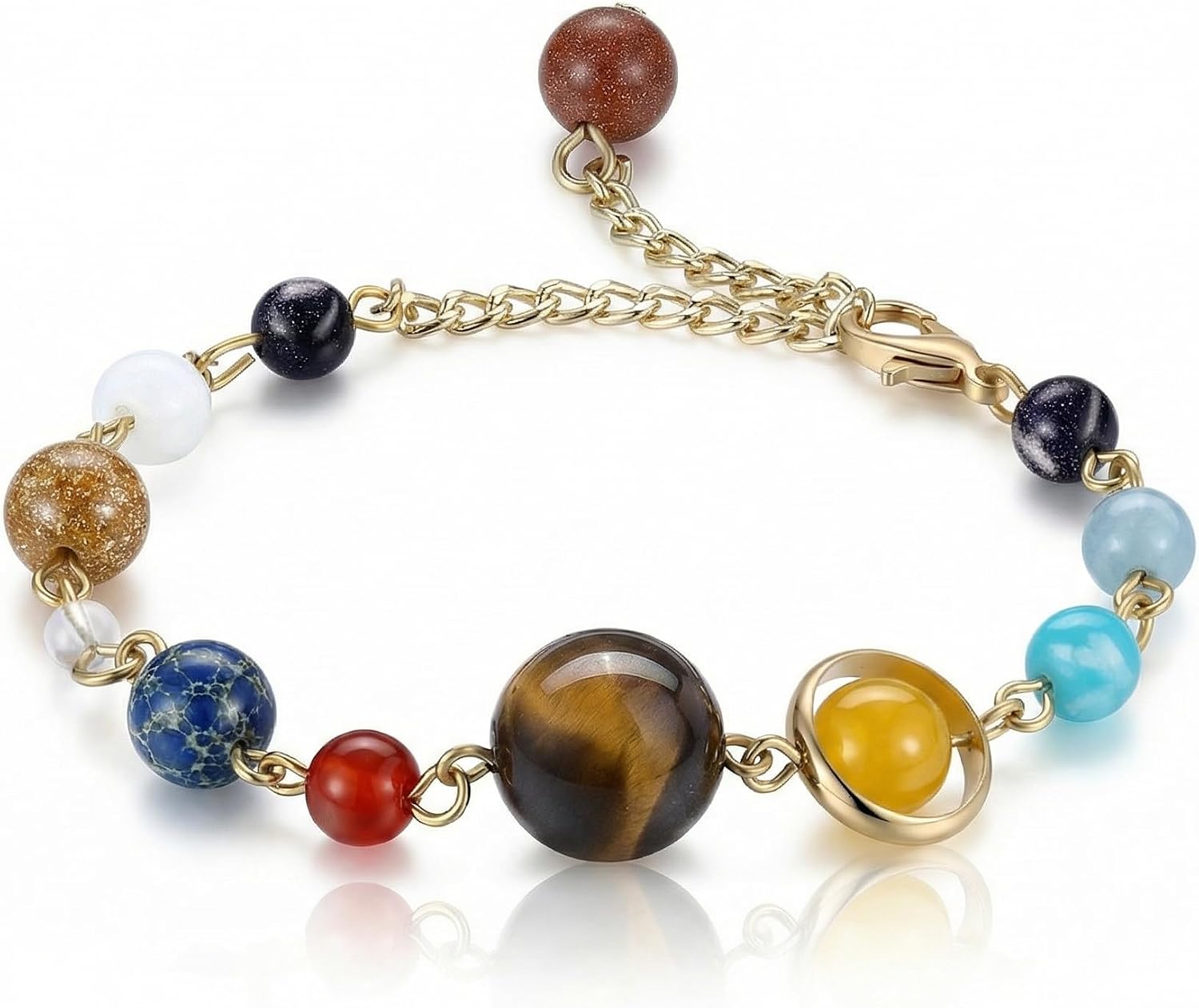 Solar System Bracelet Gemstone Bracelets for Women Space Themed Planet Astronomy Jewelry Enthusiast Astronomers Universe Galaxy Eight Planets Natural Stone Beads Bangle