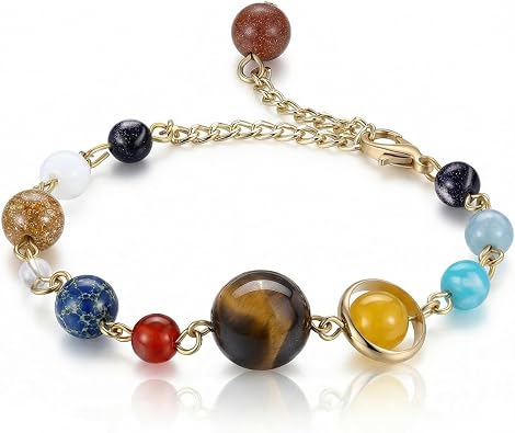 Solar System Bracelet Gemstone Bracelets for Women Space Themed Planet Astronomy Jewelry Enthusiast Astronomers Universe Galaxy Eight Planets Natural Stone Beads Bangle