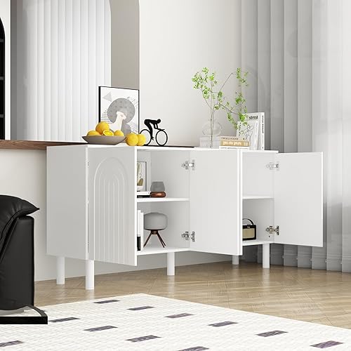 Miniatura 4 de ECACAD Moderno aparador de madera con 3 puertas de vidrio y 6 compartimentos mesa consola de armario de cocina para sala de estar comedor color