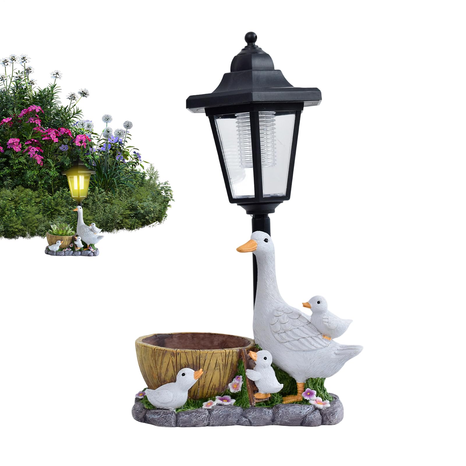 Lampe solaire extérieure étanche et figurine de canard décorative pour porche