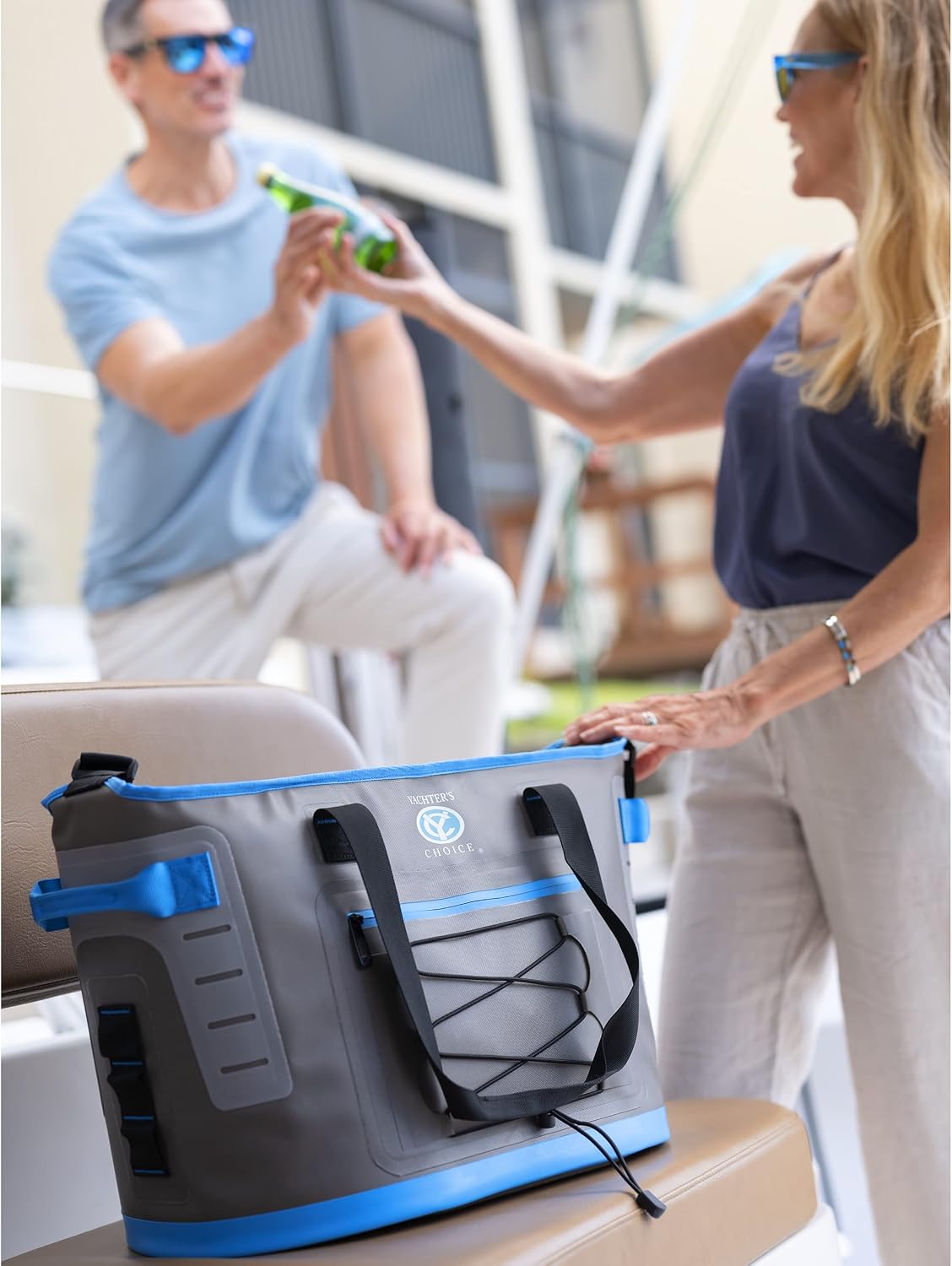 Yachter's Choice Soft Cooler 30 Can Capacity,-Tote Style w/ Shoulder Strap, Grey Blue