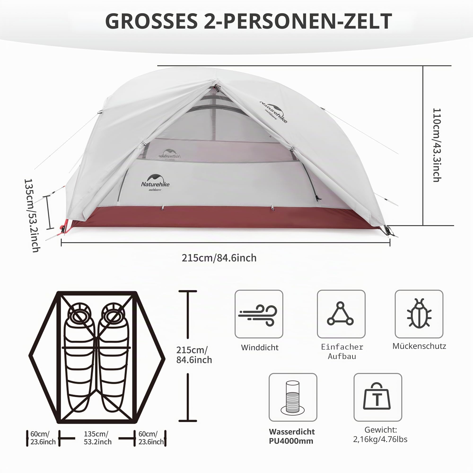 Naturehike Star-River Zelt 2 Personen Doppelzelt Ultraleichtes Zelt Rucksackreisen Wasserdicht Wandern Camping Zelt