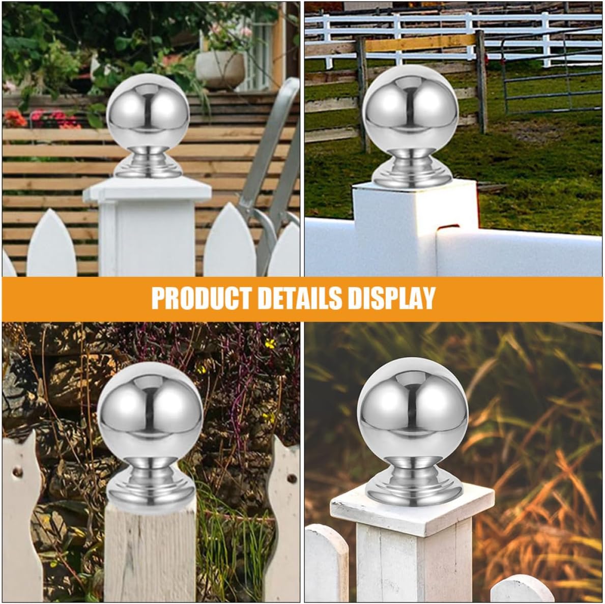 VALICLUD 2pcs 32mm Metal Fence Post Caps with Hollow Ball Finial Natural Color Ornamental Garden Fence Decoration for Decking and Railings