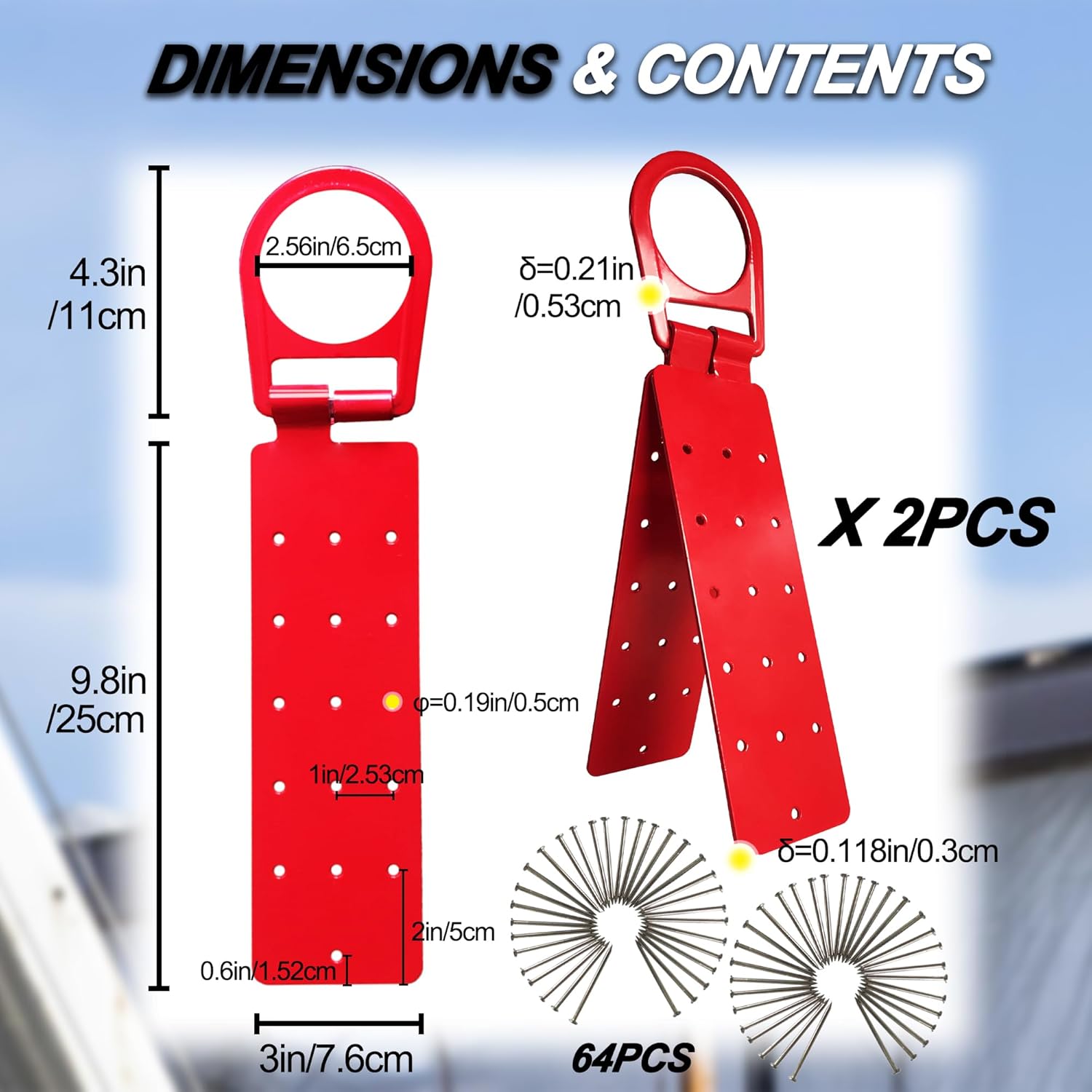 2 Pack Reusable Hinged Roof Anchor with D-Ring - Screw or Nail Down Metal Roof Bracket, Temporary Safety Roof Equipment for Fall Protection, Adjustable Connector, Easy to Install, Nails Included.