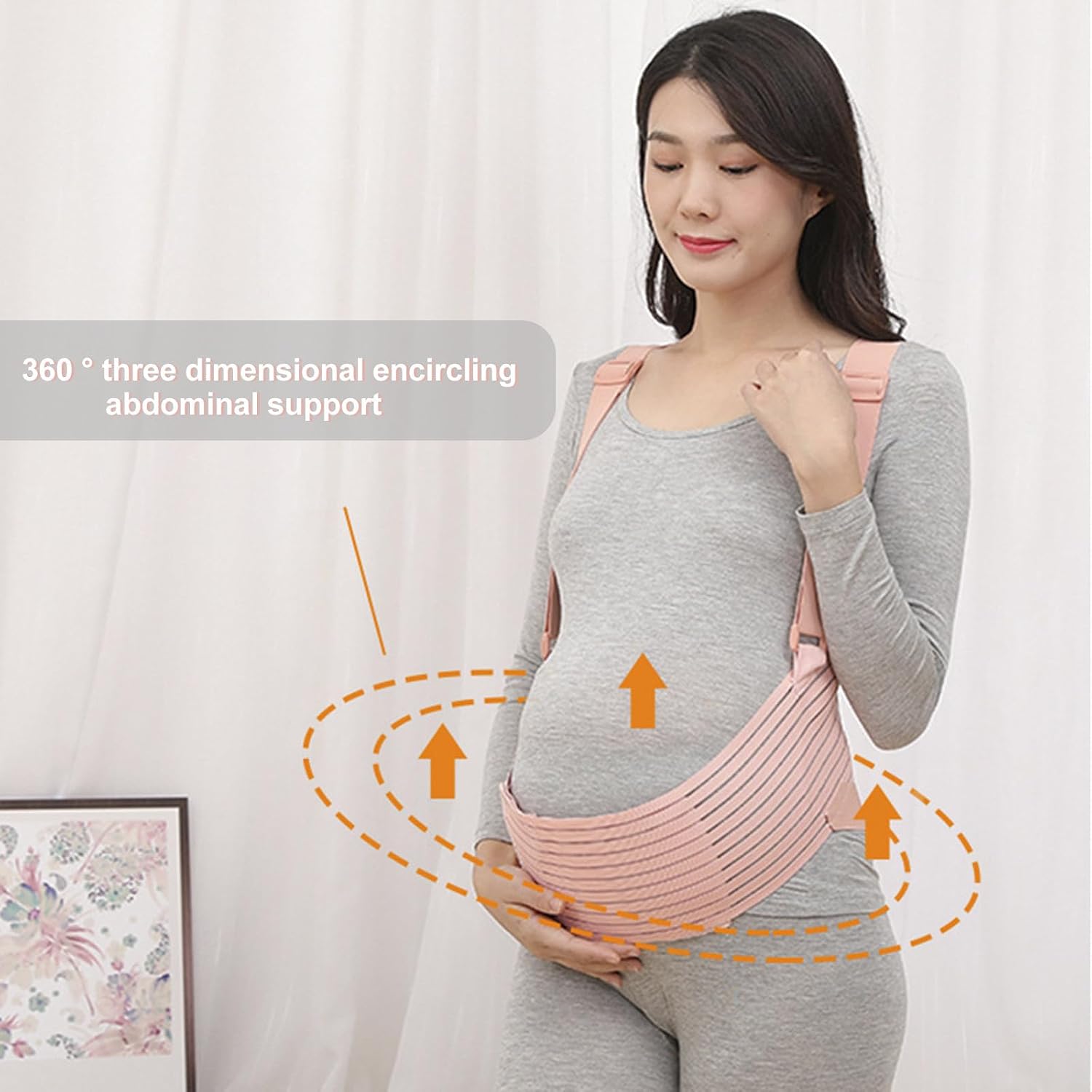 Mikikit Adjustable Maternity Belt with Breathable Elastic Fabric and Shoulder Straps, Pregnancy Belly Band for Back Support, Pink Xl, Comfortable Pregnancy Belly Support