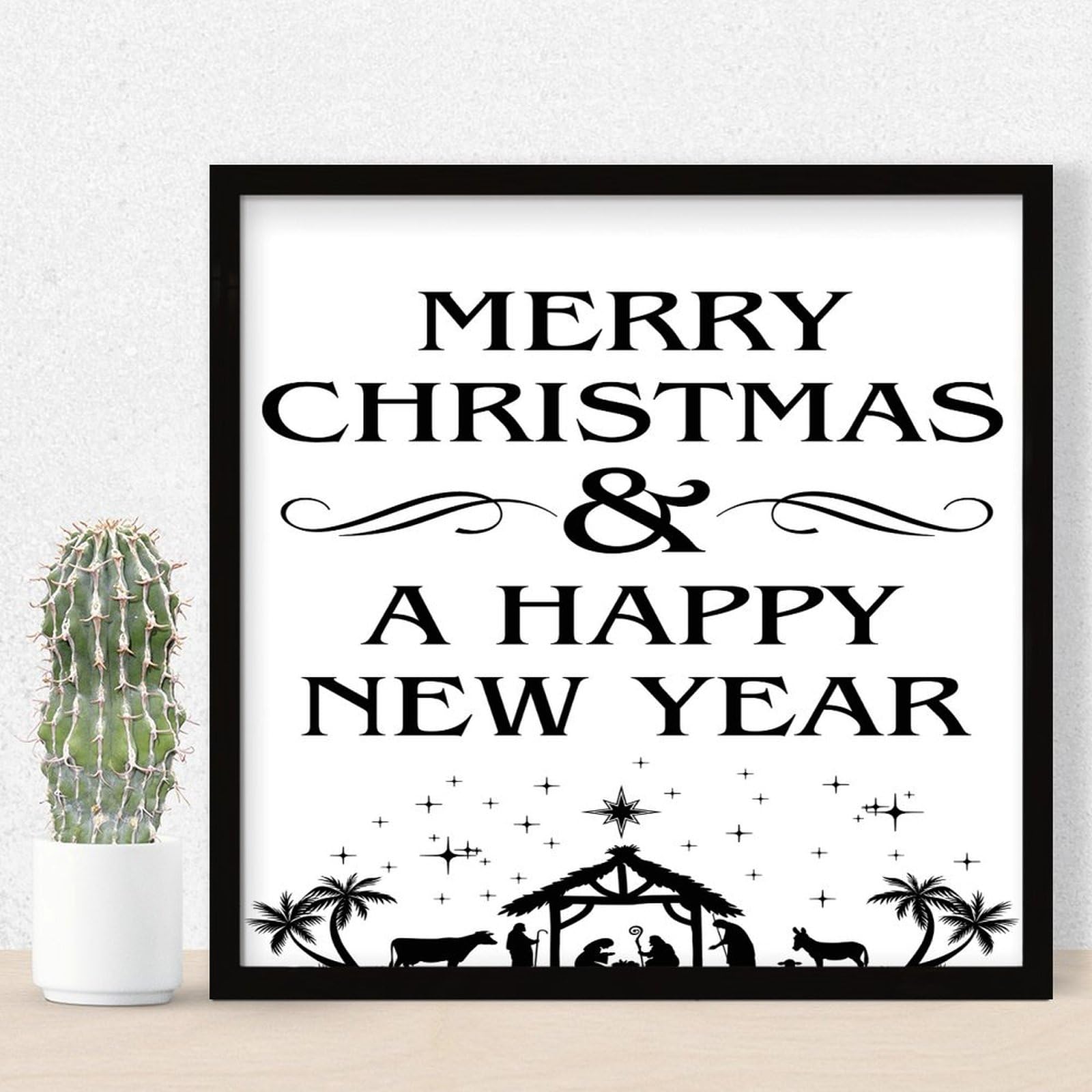Panneau mural en bois Merry Christmas 30x30 cm décor moderne