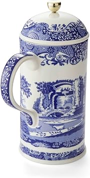 Spode Blue Italian French Press | 28-Ounce Capacity | Espresso, Coffee, and Tea Maker | Porcelain Cafetiere | Stainless Steel Plunger | Dishwasher Safe (Blue/White)