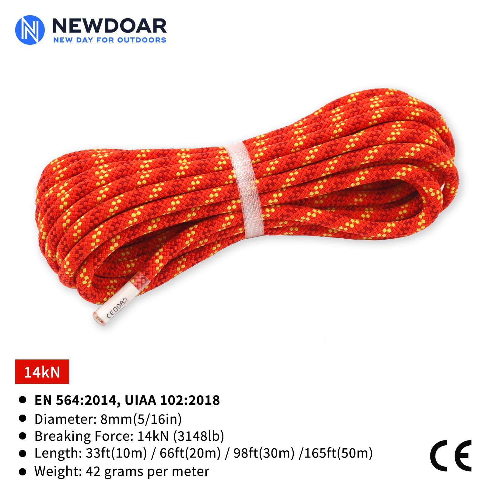 NewDoar - Cuerda de escalada estática certificada CE y UIAA (8 mm, 8 mm, accesorios de alta resistencia, 10 m/20 m/30 m/50 m, cuerda de seguridad para escalada, supervivencia al aire libre y