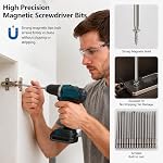 16 Pcs Long Magnetic Screwdriver Bits, 1/4 Inch Hex Shank Drill Screw Driver Bit Set 4 in 1 Multiple Powel Tools Kit, 100mm Length (Hex+Torx+Cross+Slotted Tip Bits)