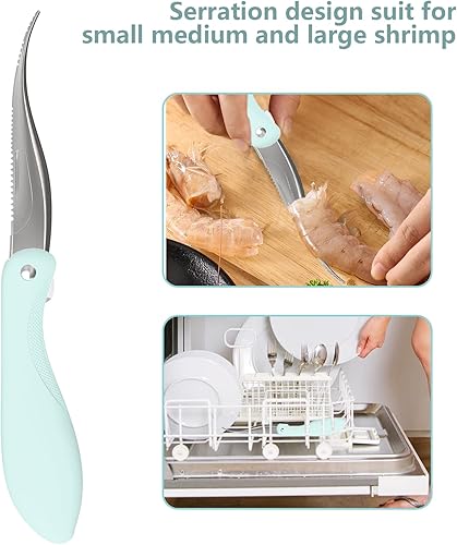 Miniatura 5 de Luvan Herramienta de diseño de camarones, Deveiner de camarones con hoja afilada de acero inoxidable y mango antideslizante, herramienta para pelar