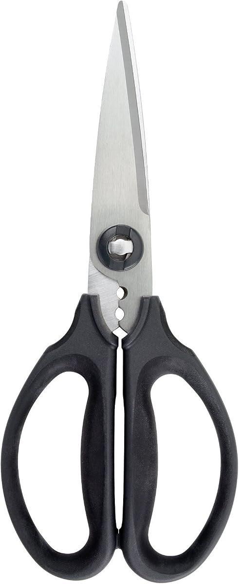 Tijeras multiusos de cocina y tijeras de hierbas OXO Good Grips | Mango de agarre suave, cuchillas dentadas de acero inoxidable, corta hierbas, aves de corral, cartón y carne, fácil de limpiar
