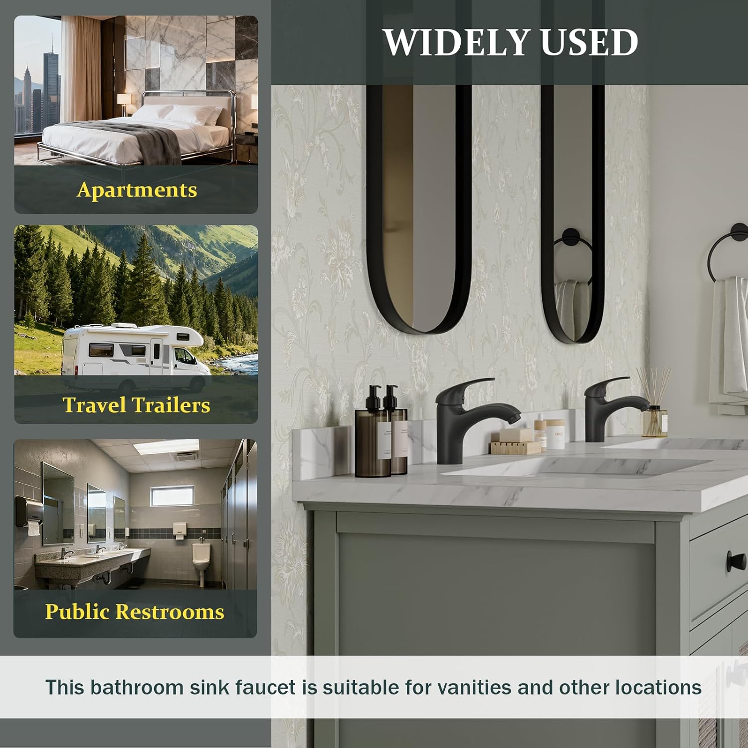Bathroom Faucet Matte Black Single Handle with Edged Spout One Hole Deck Mount Lavatory Sink Vanity Basin Commercial