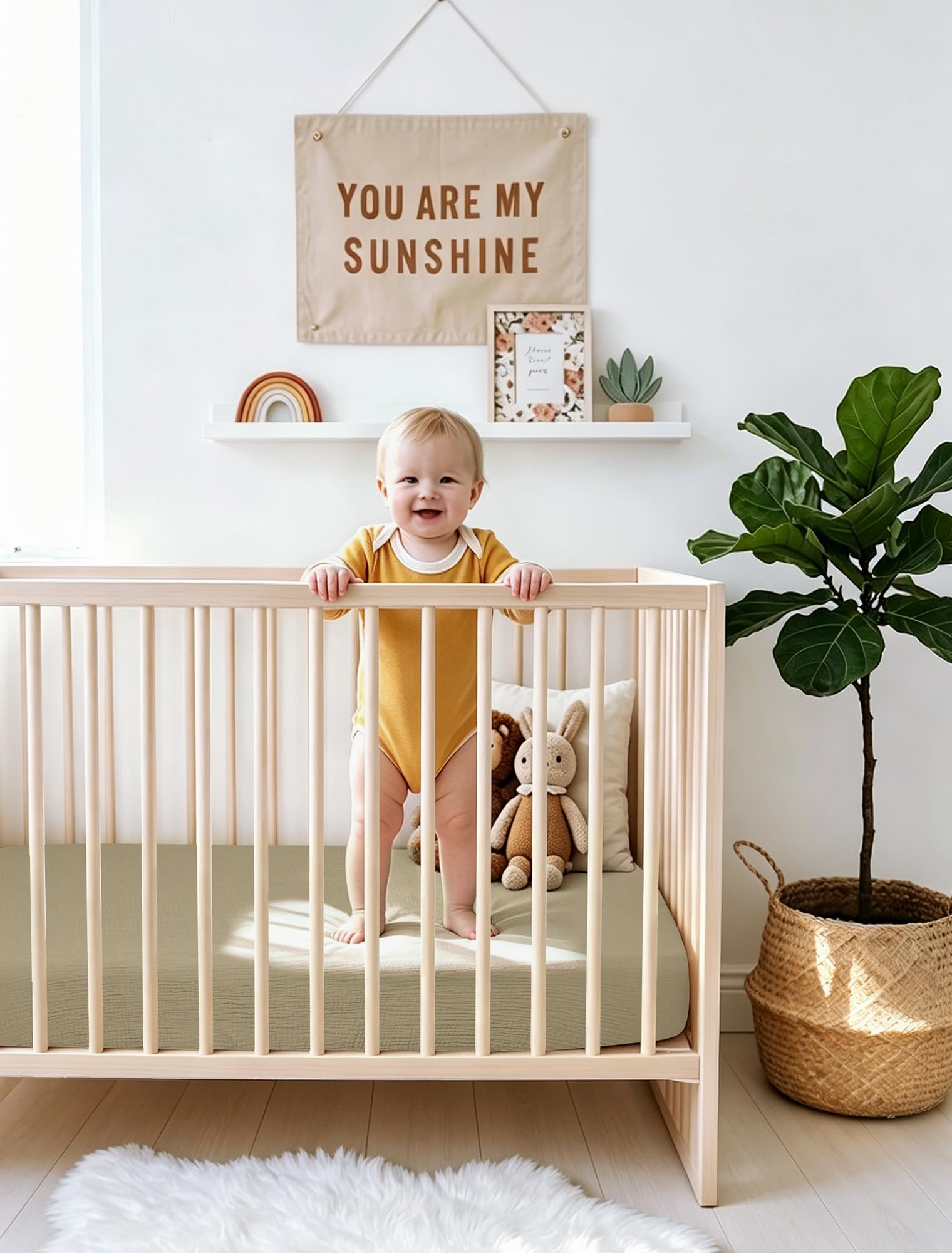 lulumoon Lot de 2 Draps-housses en mousseline de coton, pour lit bébé, draps-housses neutres pour bébés, garçons et filles