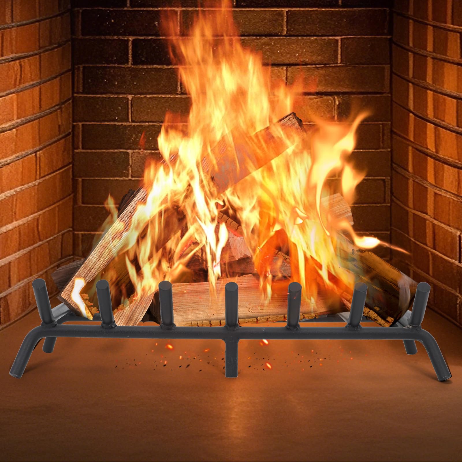 Griglia per caminetto da 61 cm, resistente, rotonda, in acciaio massiccio, supporto per legna da ardere, nessun montaggio, per camini interni e campeggio all'aperto