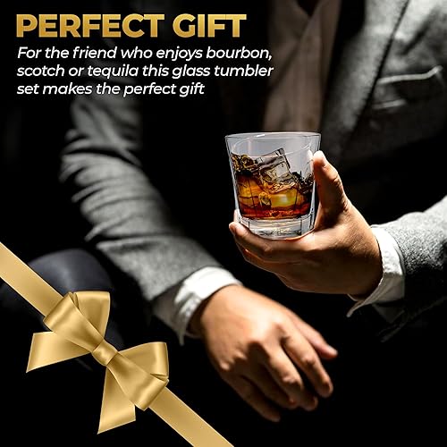 Miniatura 7 de The Vine Connects Juego de vasos de vidrio de borbón de 12 onzas para whisky, escocés, tequila, con 30 cubitos de hielo reutilizables para bebidas y