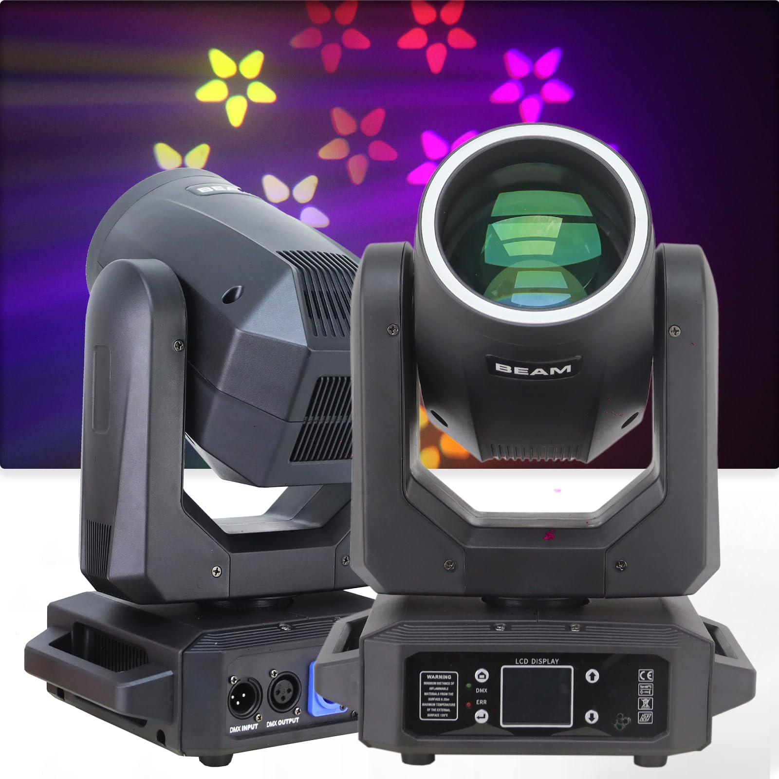 YUERLT DJ Light 200W LED Moving Head Light Beam GOBO with Ring 6+12 Prism Rainbow Effect DMX Control Disco Party Club Stage Lighting