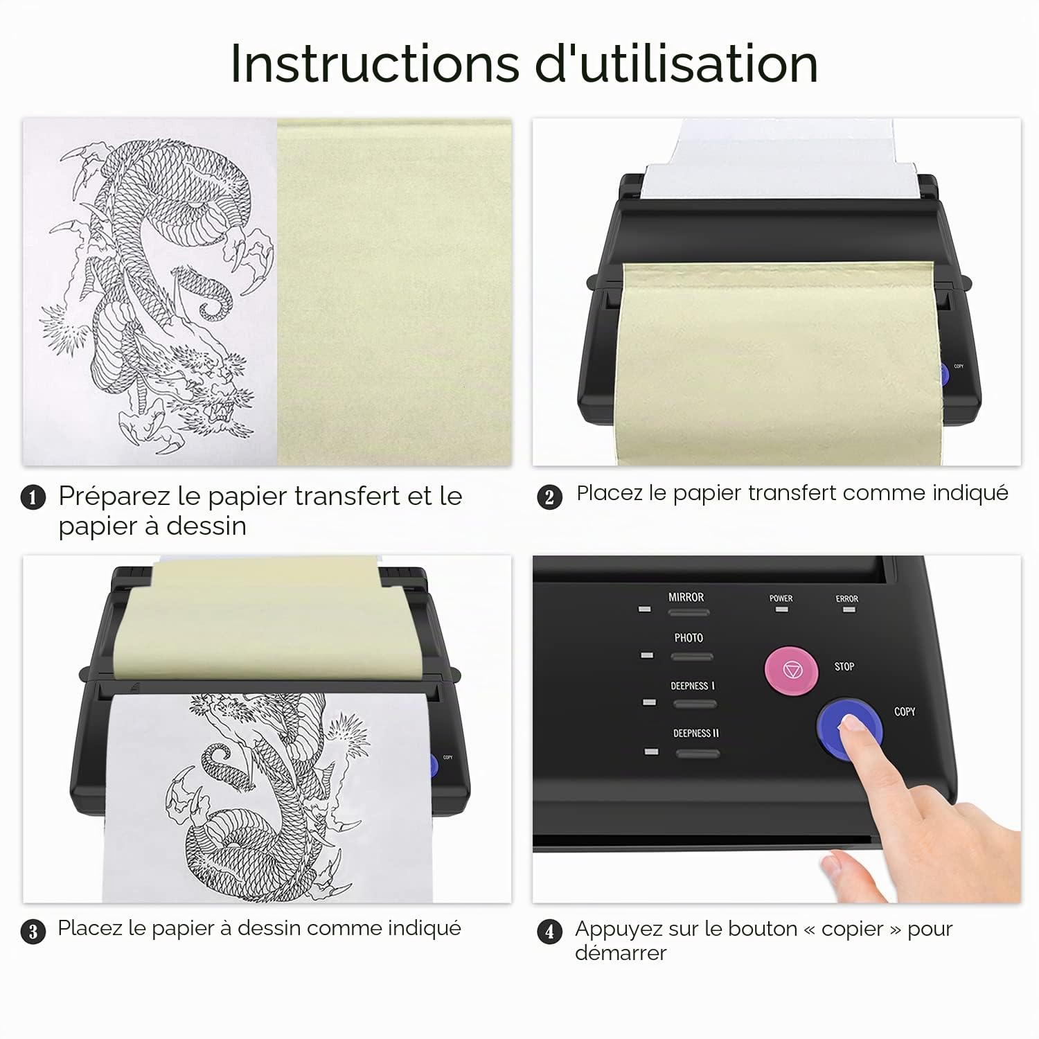 BIOMASER Machine de Transfert de Tatouage Tatouage Machine Copieur | Professionnel Machine de Tatouage Thermique Pochoir papier Imprimante Transfert