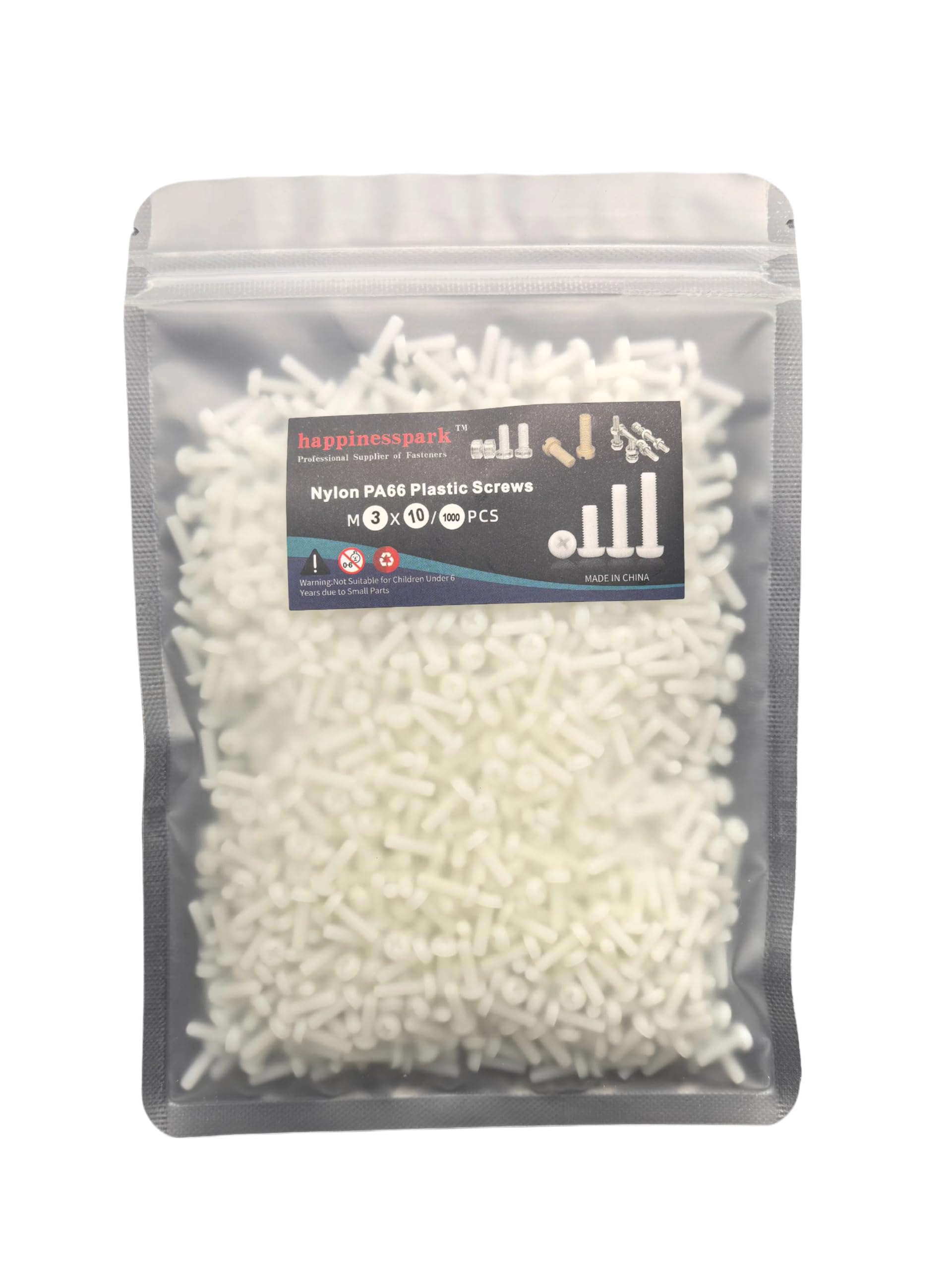 Nylon PA66 White Color Plastic Metric Phillips Pan Head Screws M3x10/1000PCS