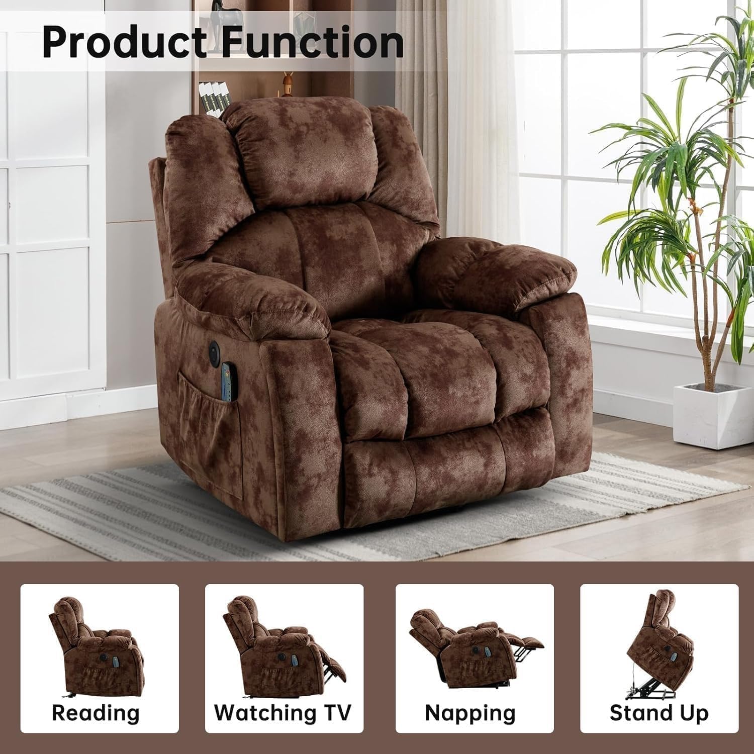 Electric Power Lift Recliner Chair for Elderly Heavy Duty with Massage and Heat, Large Living Room Chair with USB Charging Port and 2 Hidden Cup Holders for Senior Adults