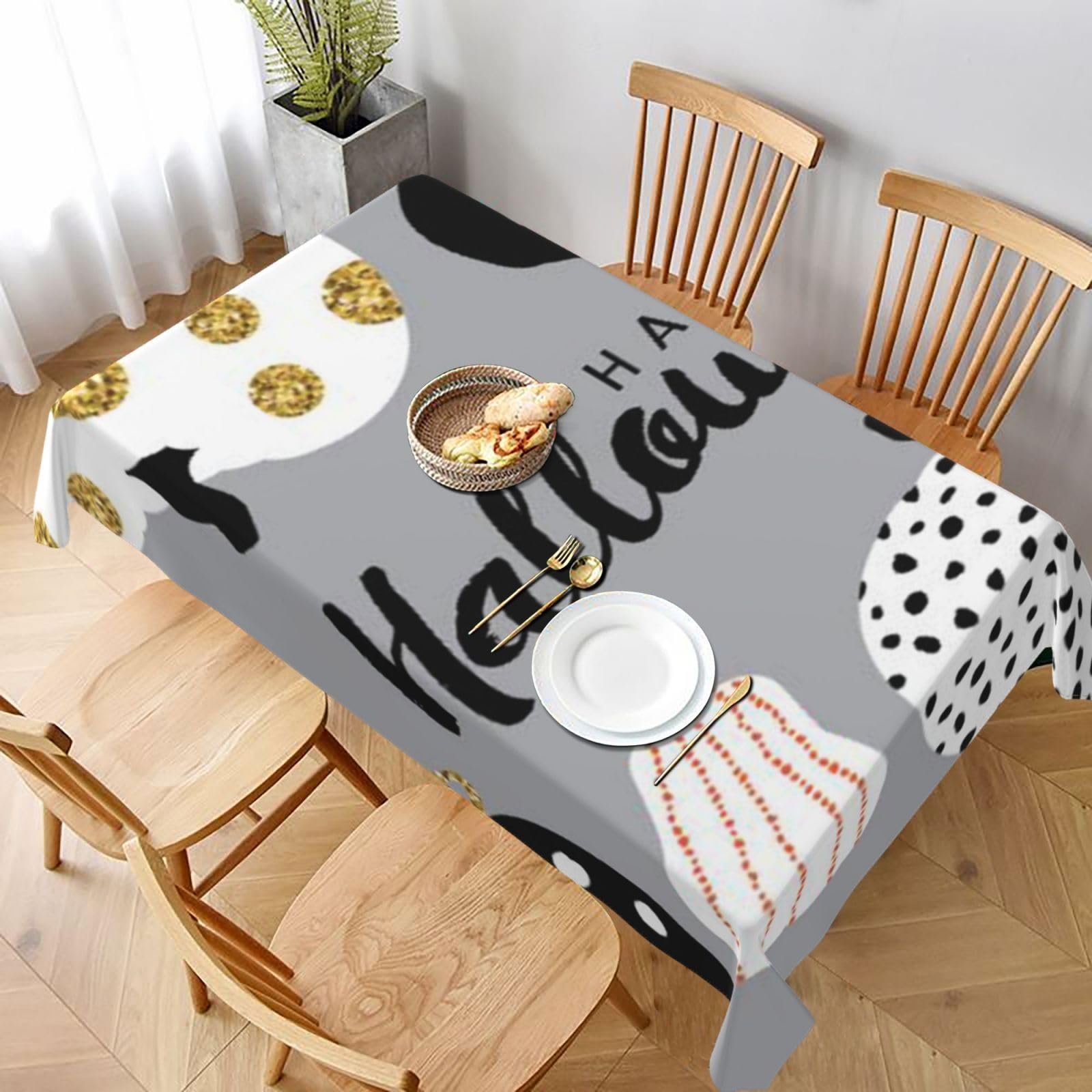 BNVSADC Happy-Halloween-Day Printed Rectangle Tablecloth 228x152 CM, Water Resistant Polyester Table Cloth Decorative Fabric Table Covers for Kitchen Dining Table Parties Camping