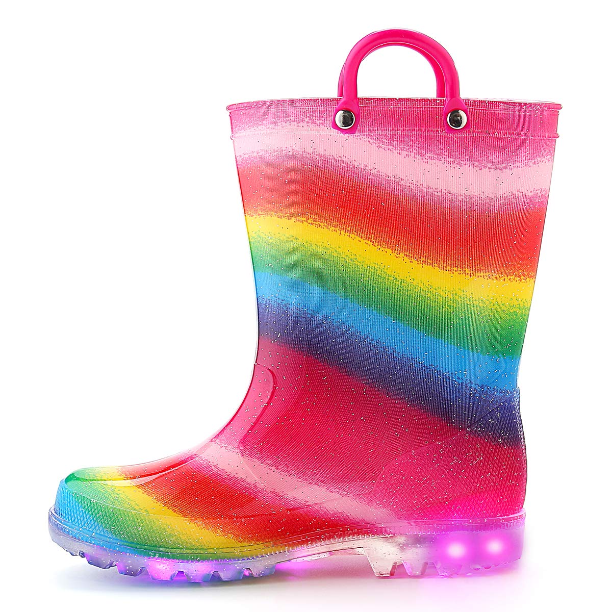 K KomFormeToddler Light Up Rain Boots for Girls Boys Waterproof Rain Boots with Handles Outdoors