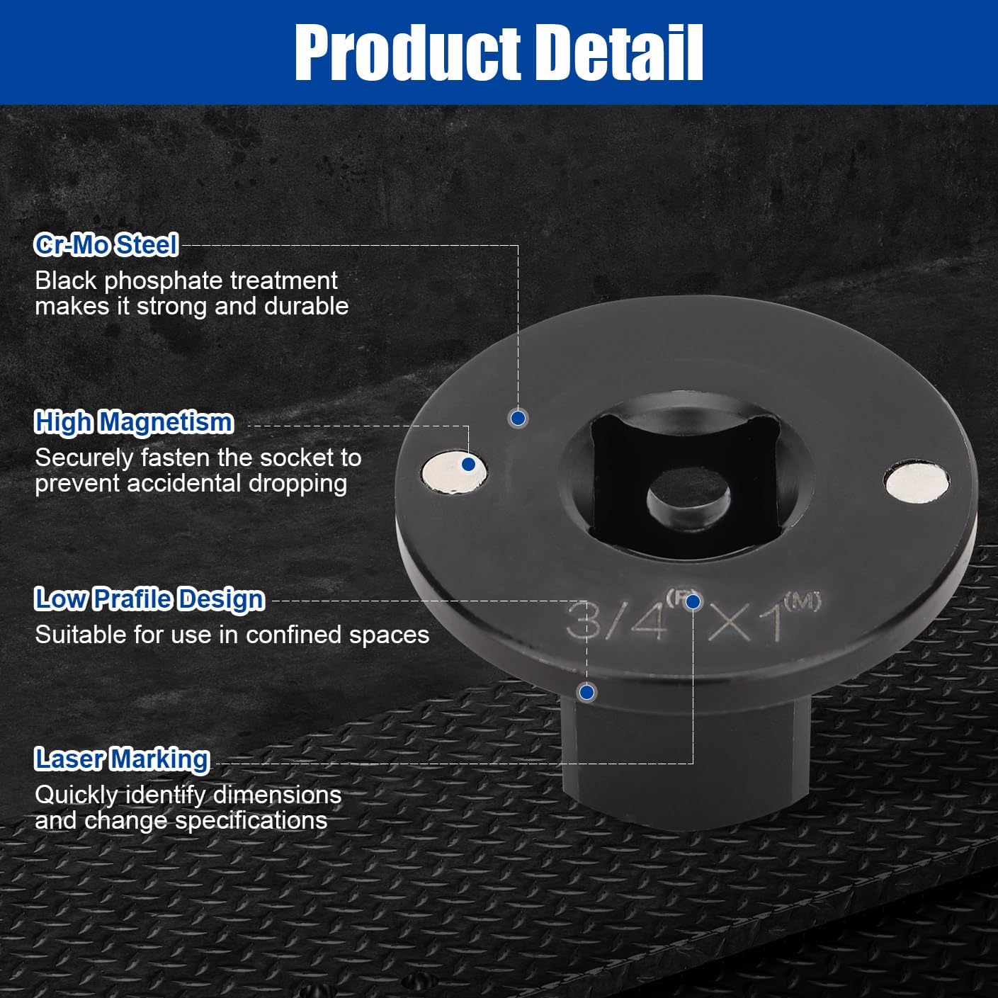 Low Profile Impact Socket Adapter Set - Drive Ratchet Adapter Set 1" to 3/4", 3/4" to 1/2", 1/2" to 3/8", 3/8" to 1/4" Magnetic Design, Works with Sockets/Wrenches/Cordless Drills 4PCS
