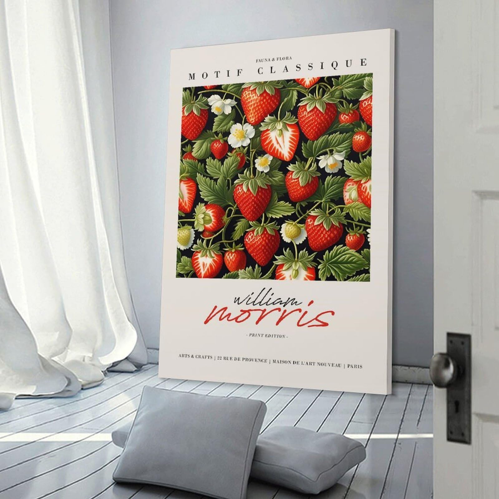 Junmoney William Morris Strawberrie Wall Art Print, 24x36inch(60x90cm), for Lounge Decor, Bedroom Walls Or Flats, Decorative Artwork for Empty Walls