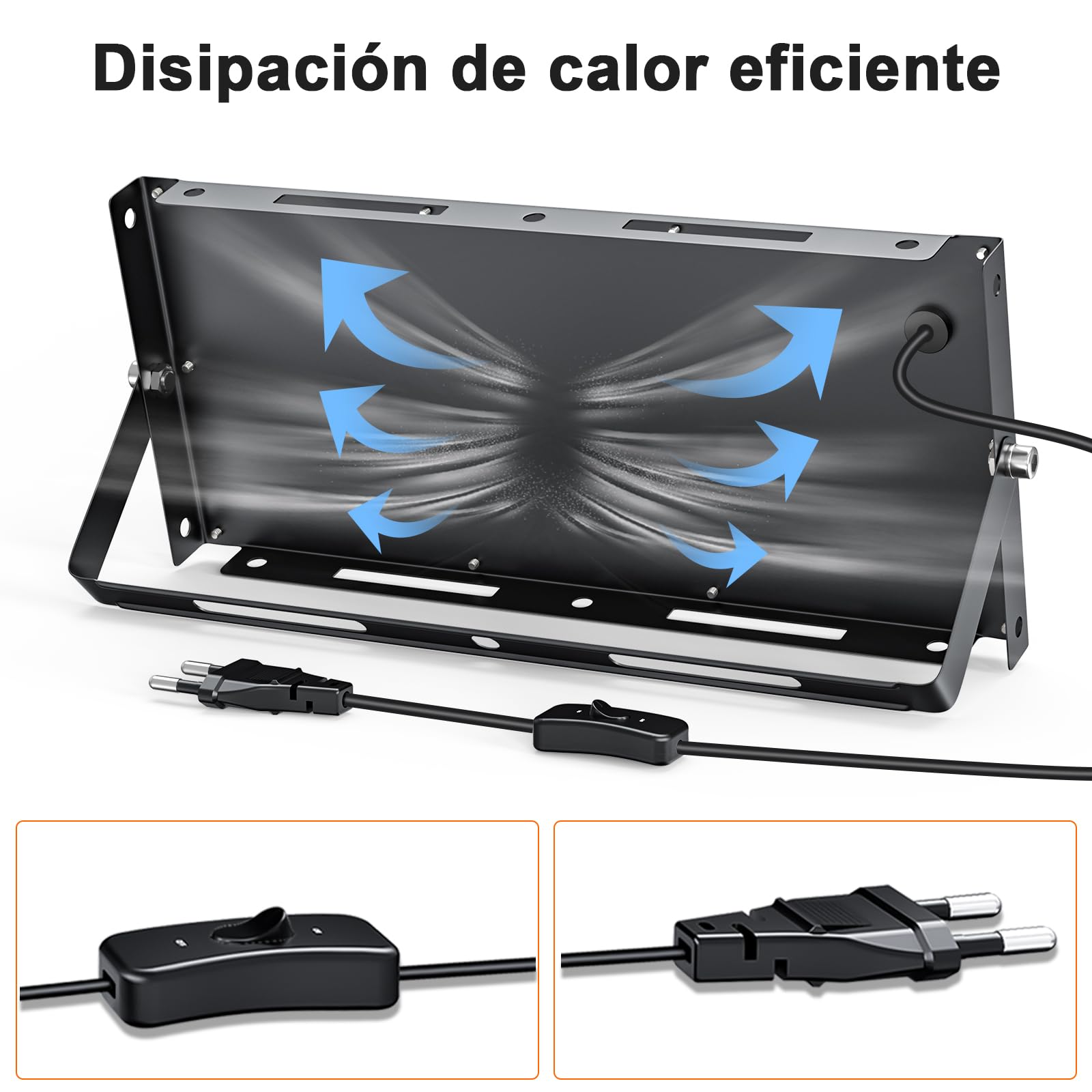 CREATESTAR Foco LED de 50W 2pcs, 3000K, Luz blanca cálida, Foco Led con Enchufe 5000lm IP65 Iluminación de Seguridad para Casa, Patio, Garaje, Terraza