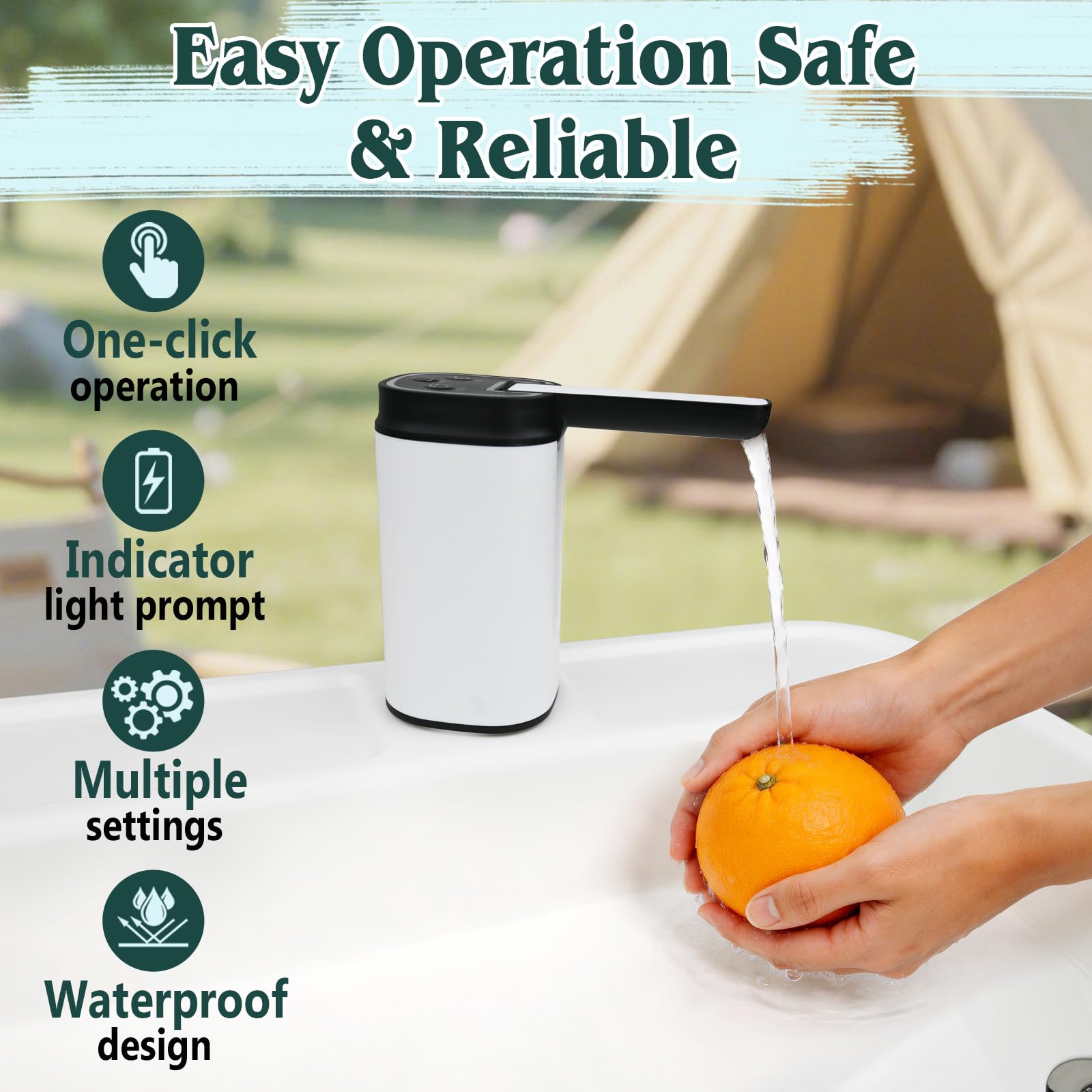 Fregadero portátil de camping y estación ligera de lavado de manos, no necesita fontanería, bomba de agua eléctrica, operación con un solo clic, fácil configuración para RV, patio, estudio de cerámica