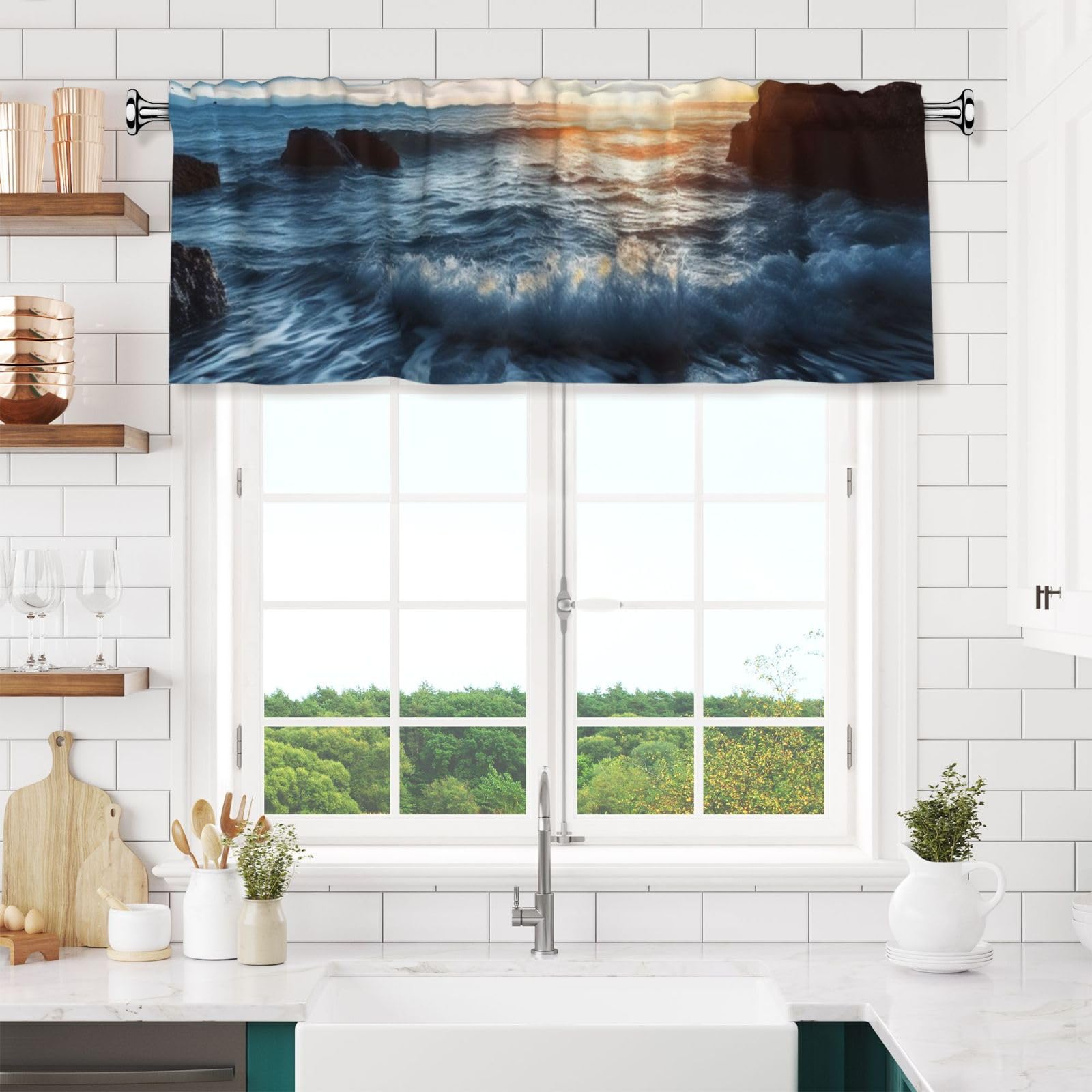 Anceky Valances Curtain for Kitchen A Corner of The Sea Window Valance Bedroom Curtain Topper Valance Spring Window Valance Curtains Rod Pocket 54x18 Inch