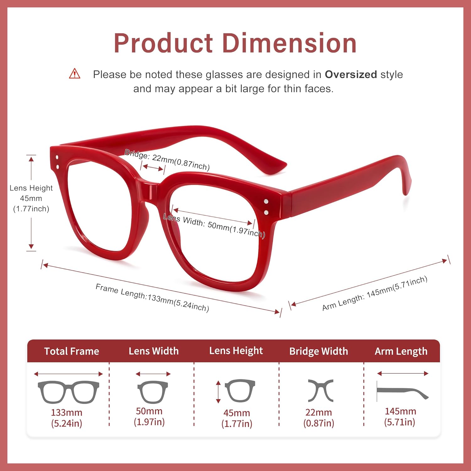 Madison Avenue Blue Light Blocking Glasses Oversized Fashion Blue Light Glasses for Women Anti Eyestrain & UV Protection Computer Eyeglasses (Red) - Image 4