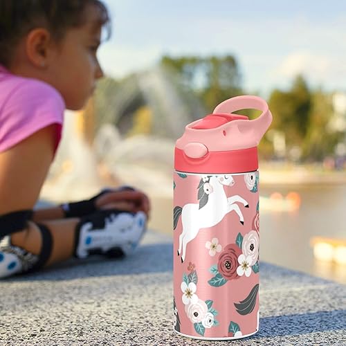 Miniatura 6 de Cute White Horses - Botella de agua para niños, botellas de agua aisladas de acero inoxidable con tapa con popote, 12 onzas, sin BPA, a prueba de
