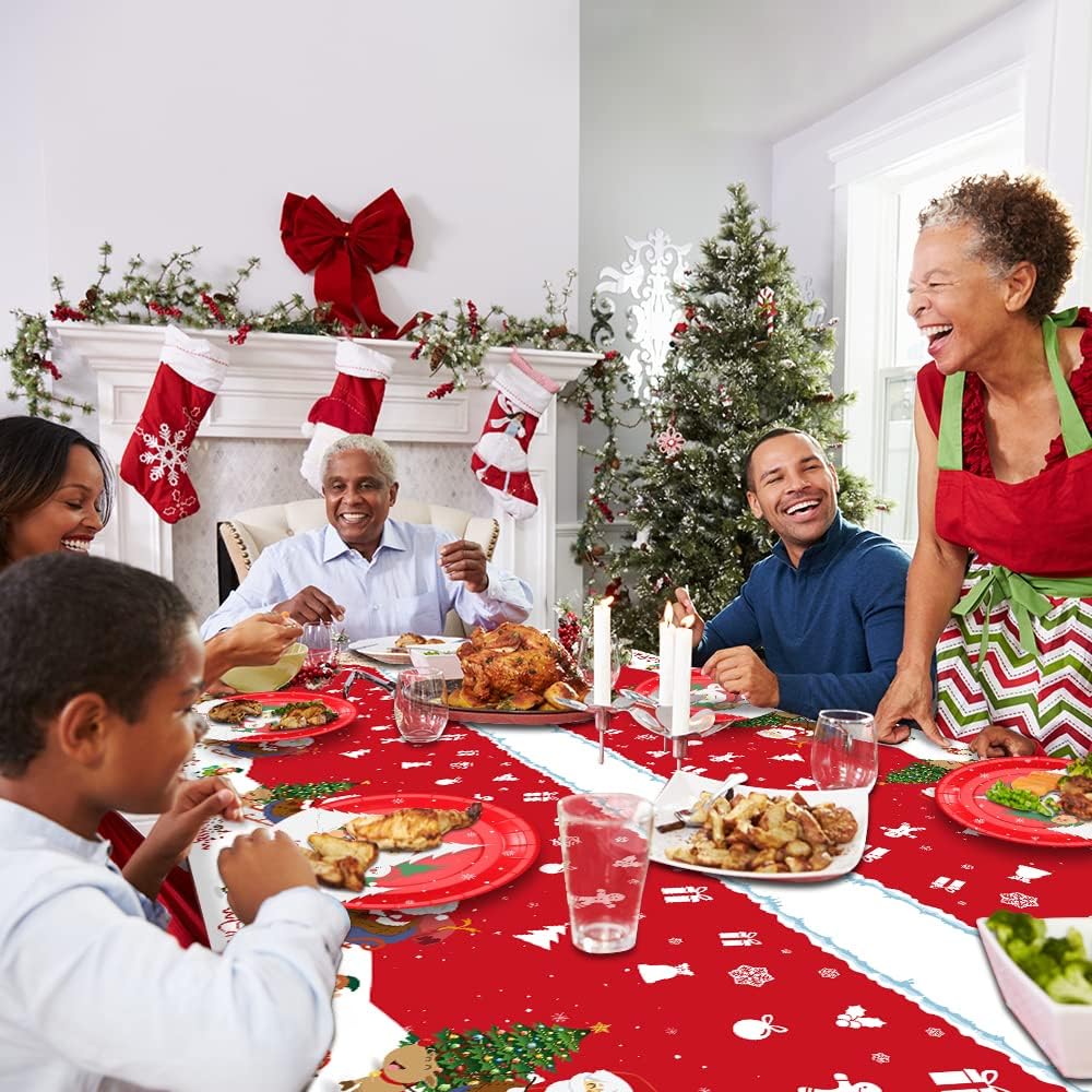 Btmooz Christmas Decorations, Christmas Party Supplies, Christmas Plates, Christmas Party Plates Dinnerware Disposable Set Includes Christmas Paper Plates and Napkins, Christmas Tablecloth, Serves 24 : Home & Kitchen