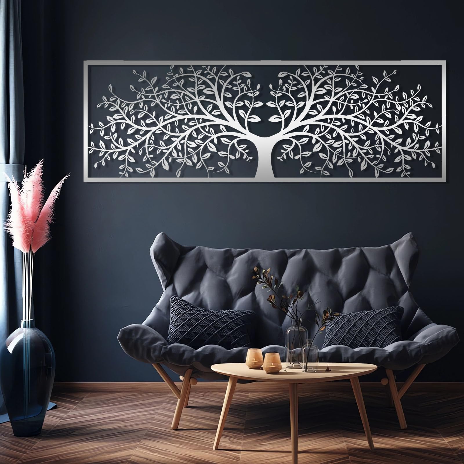 Arte de Pared de Metal, árbol de la Vida, decoración de Hojas, árbol genealógico Natural, decoración Colgante para el hogar (Blanco, 57 x 170 cm)