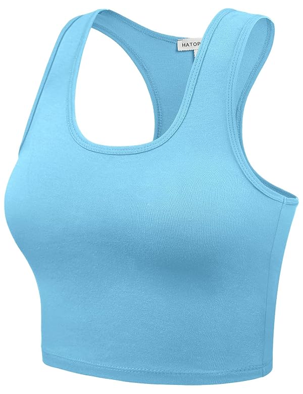 HATOPANTS Women Sleeveless Racerback Crop Camisole Tank Tops Cotton Basic Shirts Aqua XS by HATOPANTS - Used condition - Image 3