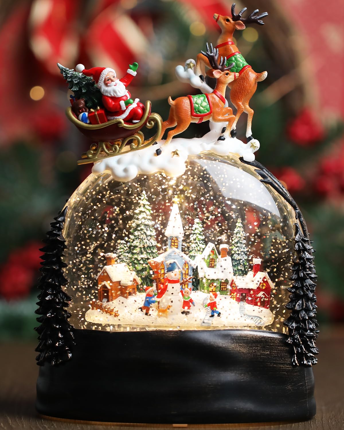 Linterna de nieve navideña con muñeco de nieve música y luces LED USB