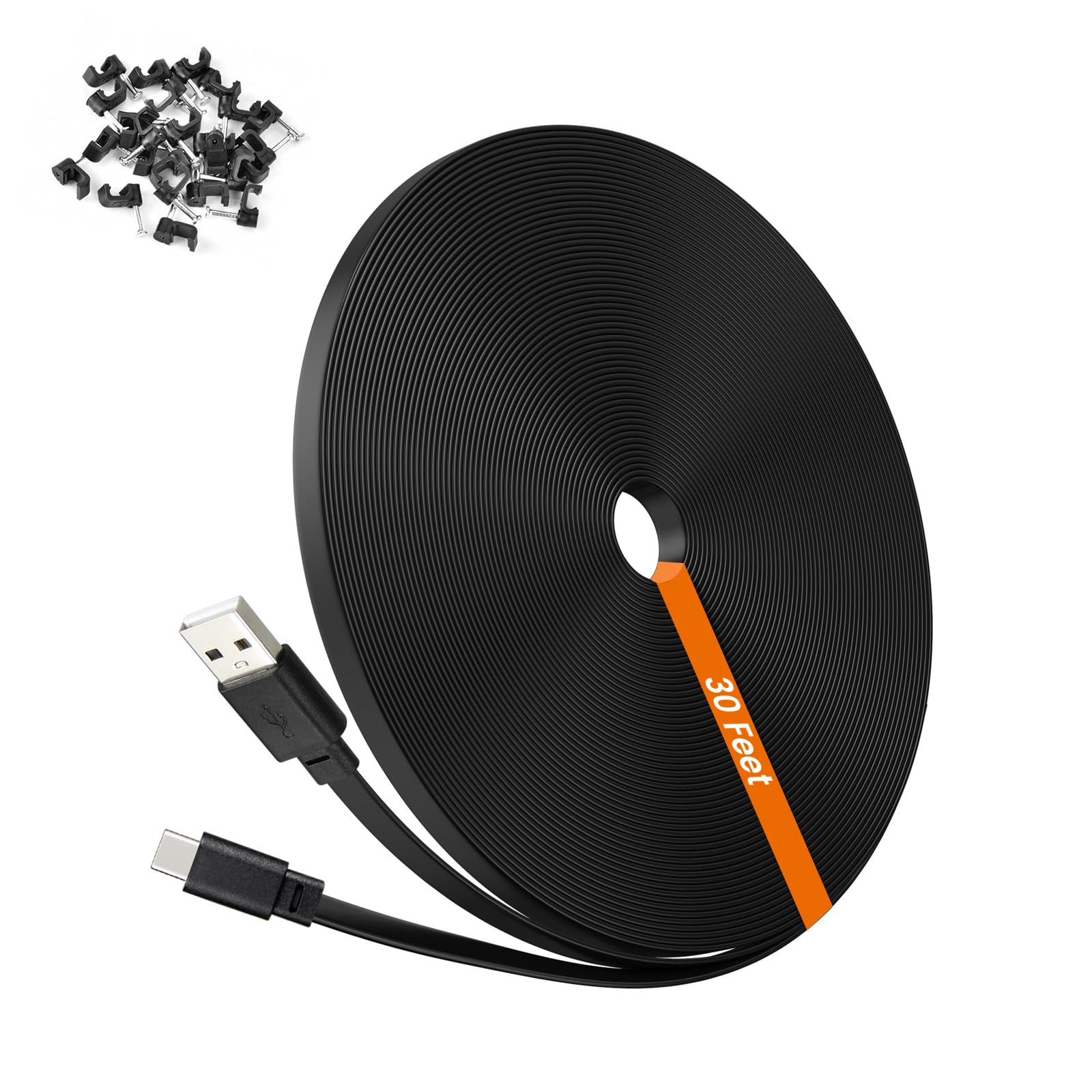 weishan 30ft USB C Cable Compatible with Ring Pan-Tilt Indoor Cam 2024 Release Security Camera - 9m Type-C Long Power Extension Flat Charging Cord,