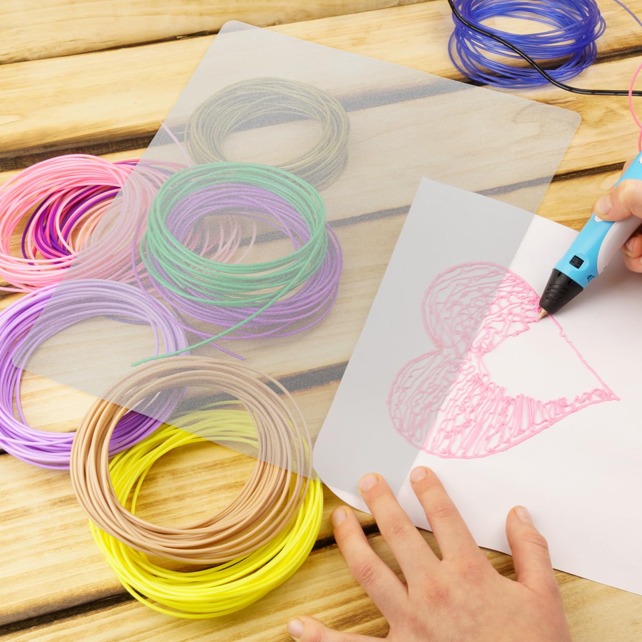 Angoily 10 tappetini per penna 3D trasparenti in PVC, per bricolage, portatili, adatti per diversi pennarelli a pressione 3D, tappetino da schizzo riutilizzabile